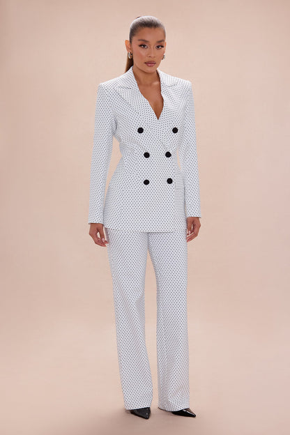 Amalia Polka Dot Blazer Pant Set - White/Black