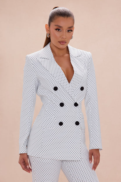 Amalia Polka Dot Blazer Pant Set - White/Black