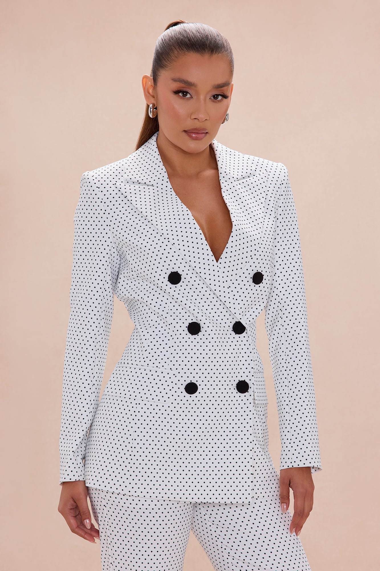 Amalia Polka Dot Blazer Pant Set - White/Black