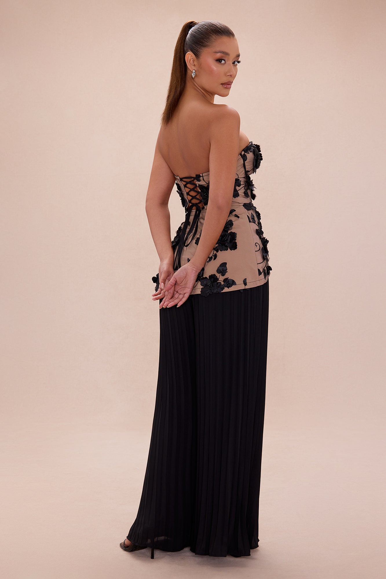Portia Pleated Pant Set - Black/combo