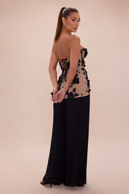 Portia Pleated Pant Set - Black/combo