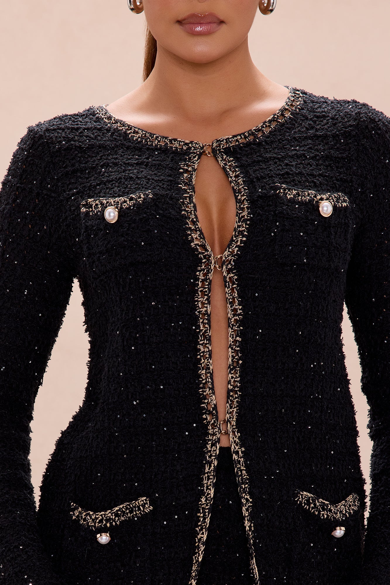 Giselle Embellished Tweed Short Set - Black