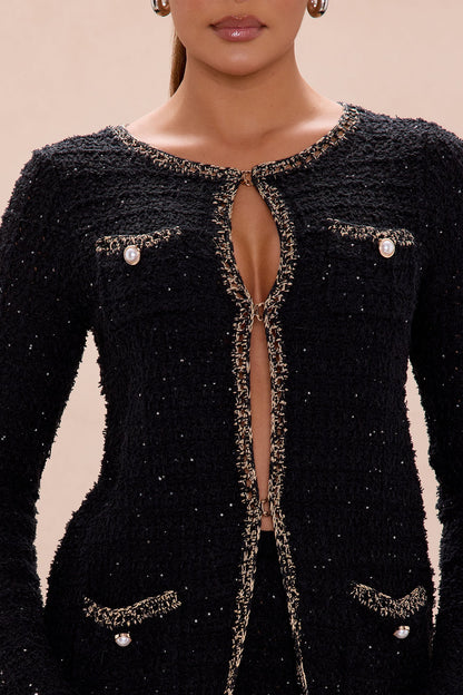Giselle Embellished Tweed Short Set - Black