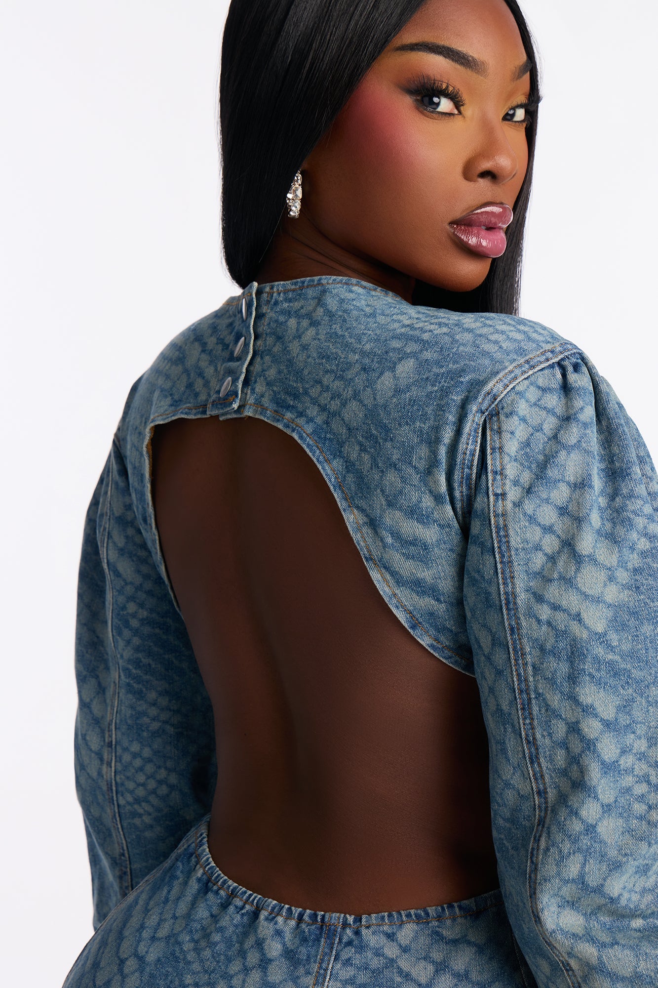 Just A Hiss Snake Denim Mini Dress - Denim