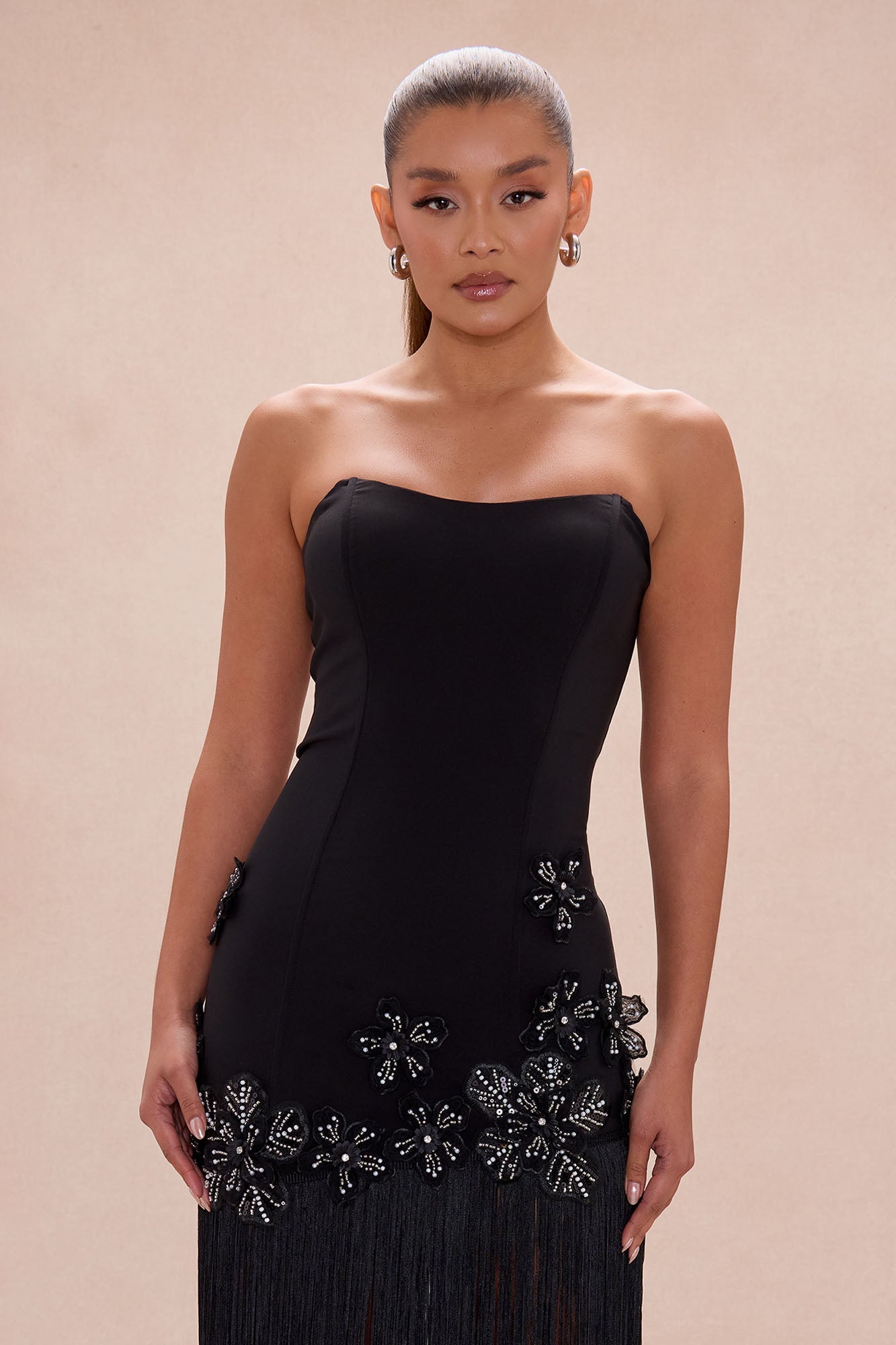 Rylnn Strapless Fringe Maxi Dress - Black