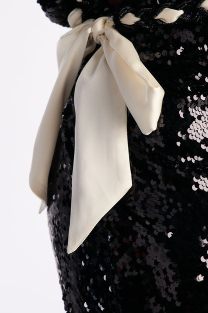 Holiday Glam Satin Sash Sequin Mini Skirt - Black/combo