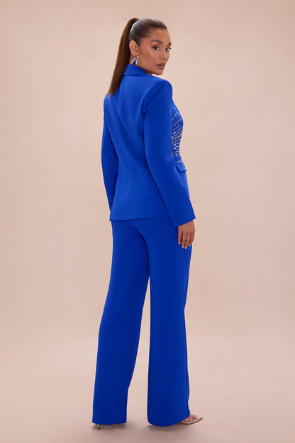 Riley Embellished Blazer Pant Set - Royal