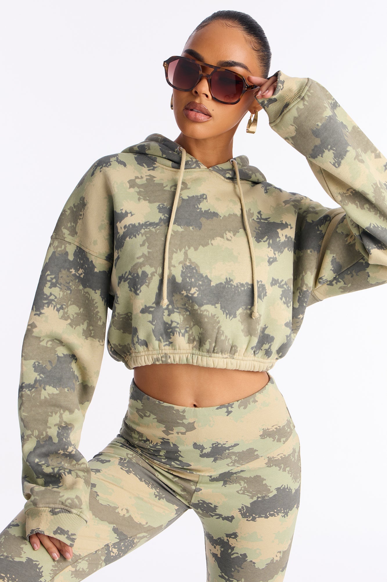 Boy Bye Fleece Camo Flare Leg Pant Set - Olive