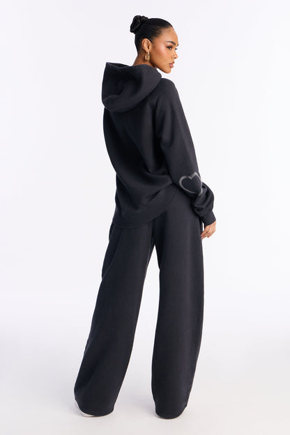 Heart On My Sleeve Fleece Pant Set - Charcoal