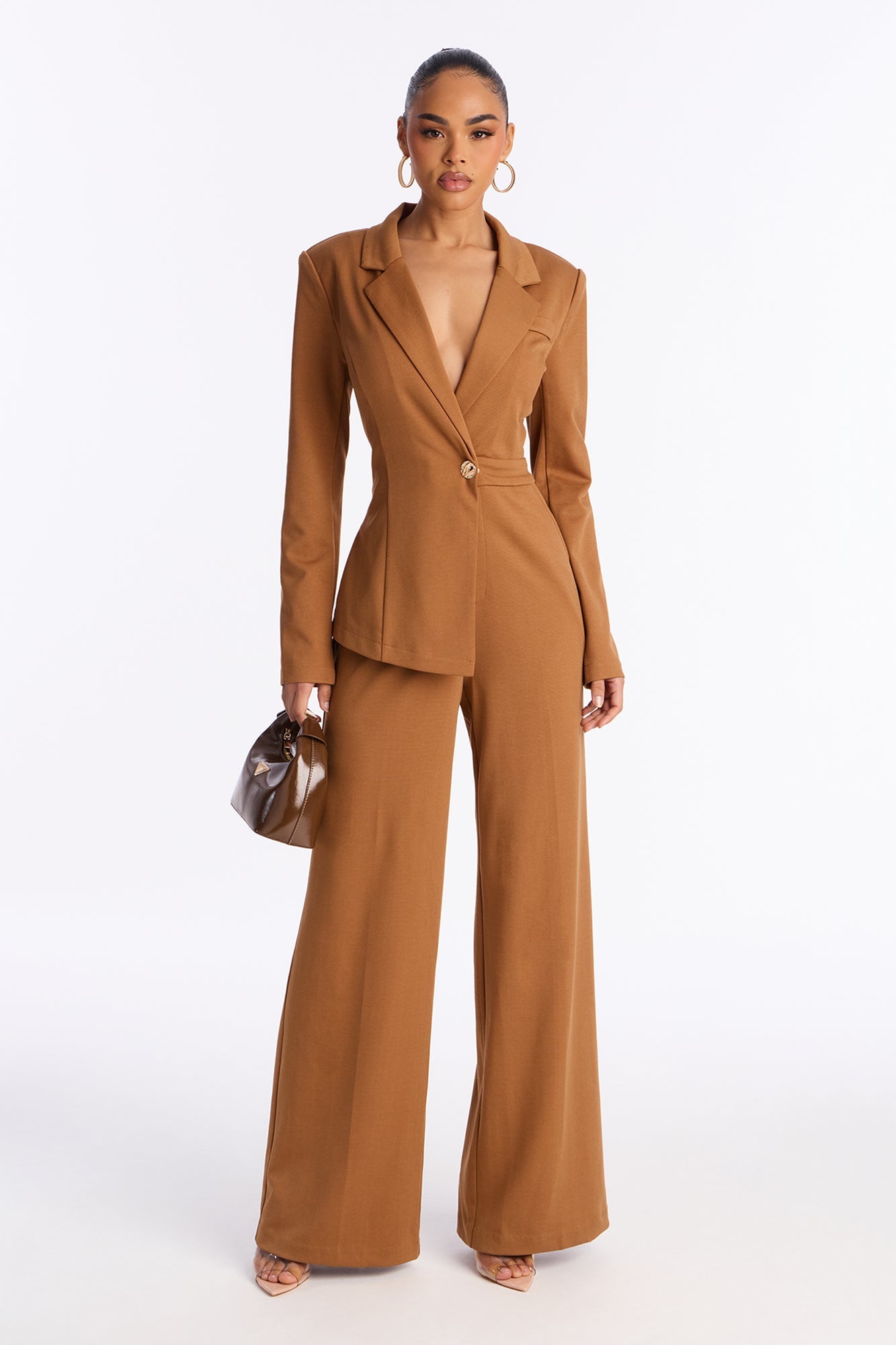 Lana Blazer Wide Leg Jumpsuit - Camel