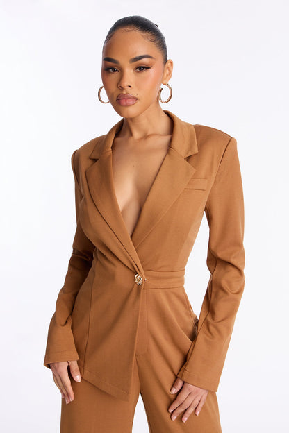 Lana Blazer Wide Leg Jumpsuit - Camel