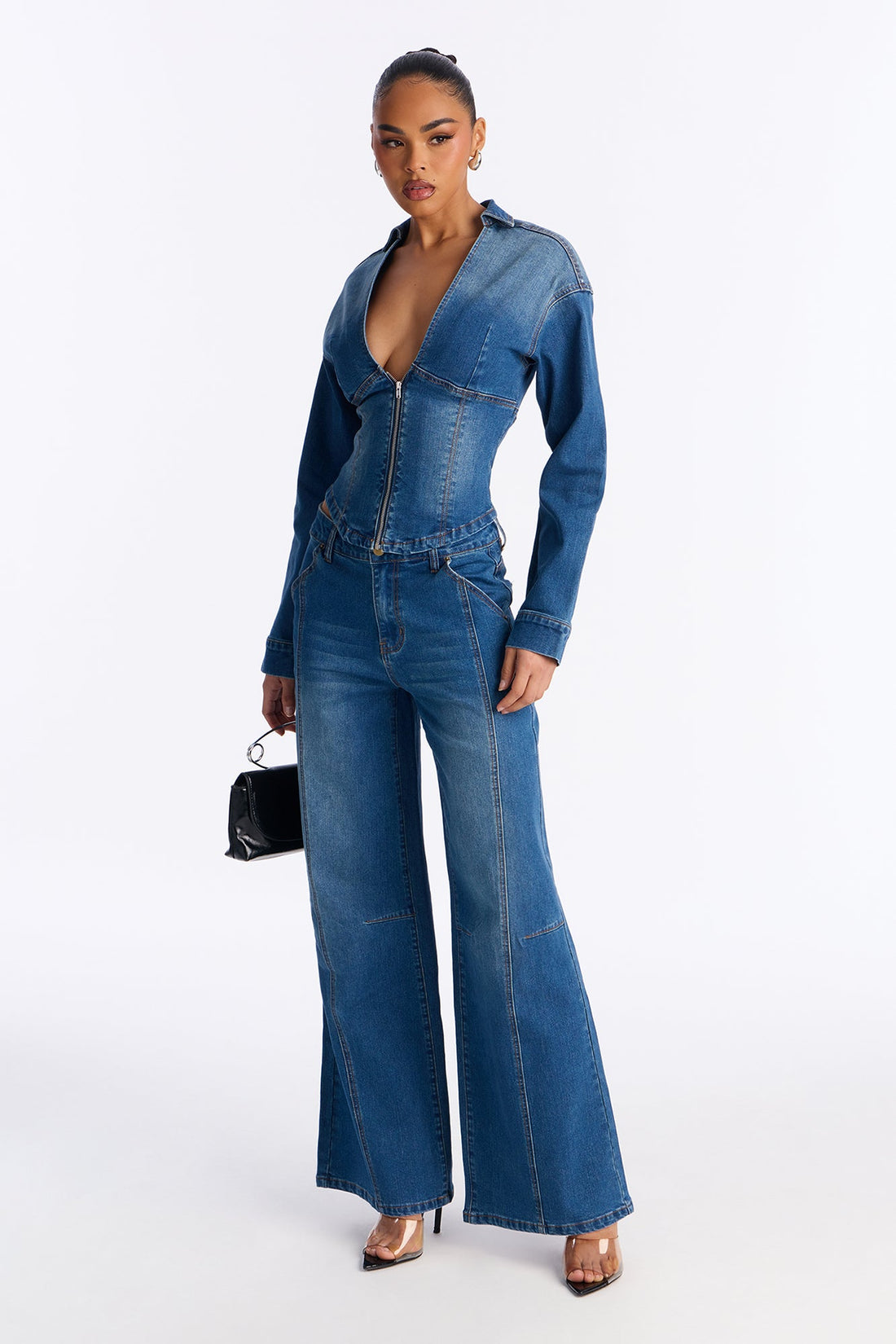 Kamaria Denim Pant Set - Medium Wash