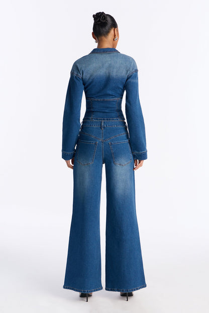 Kamaria Denim Pant Set - Medium Wash