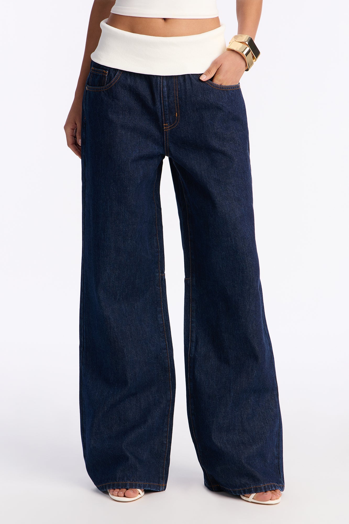 Fairmont Foldover Wide Leg Jeans - Dark Wash