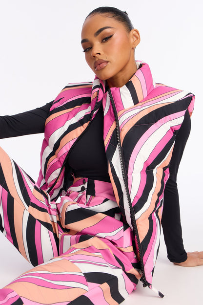 Winter Fun Abstract Puffer Vest - Pink/combo