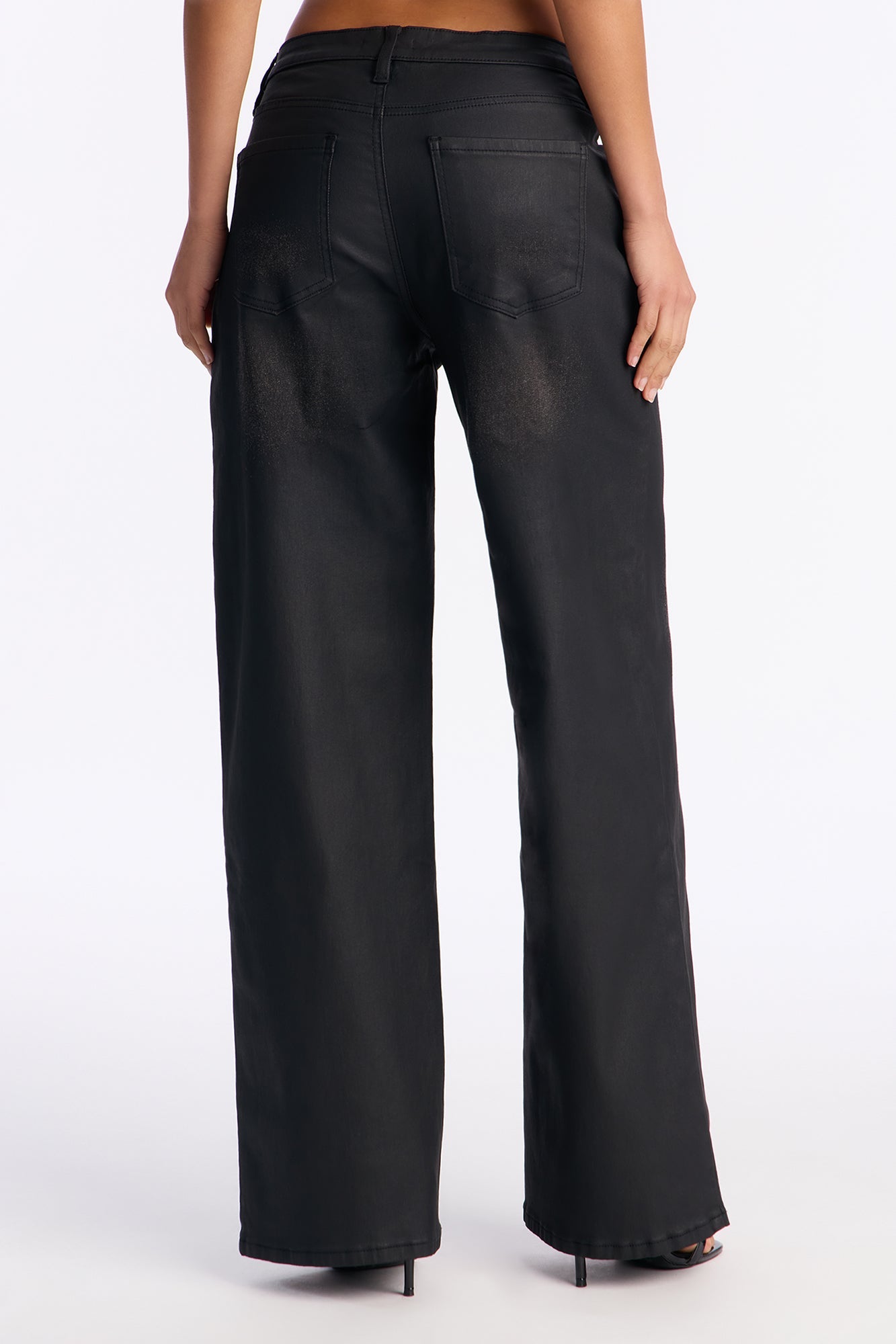 Westside Coated Low Rise Wide Leg Jean - Black