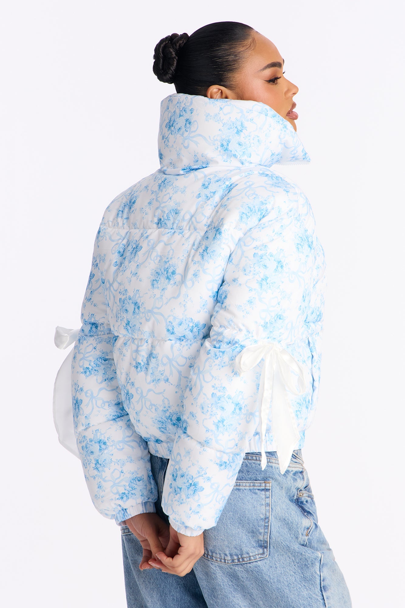 Coquette Touch Floral Puffer Jacket - White/combo