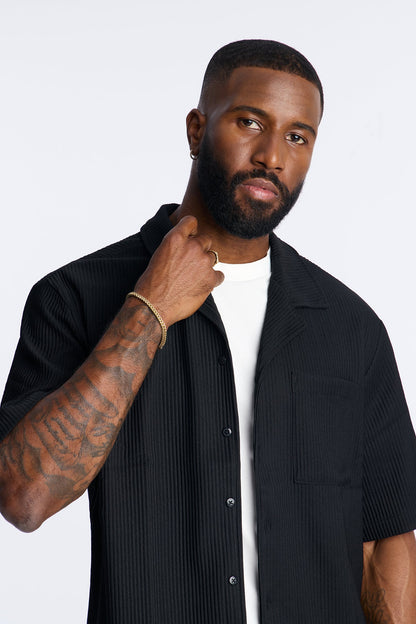 Show Up Short Sleeve Cuban Shirt - Black