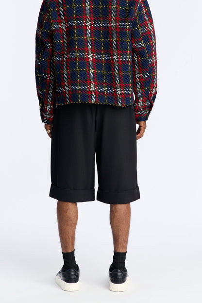 Wide Leg Double Pleated Grammercy Short - Black