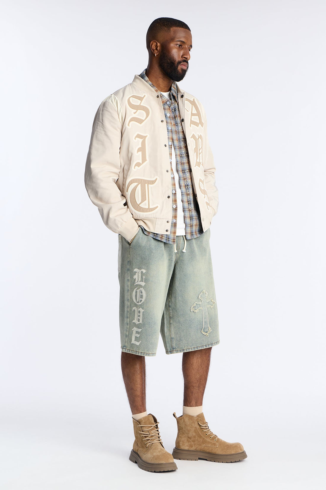 Baggy Love Cross Jeweled Denim Short - Vintage Wash