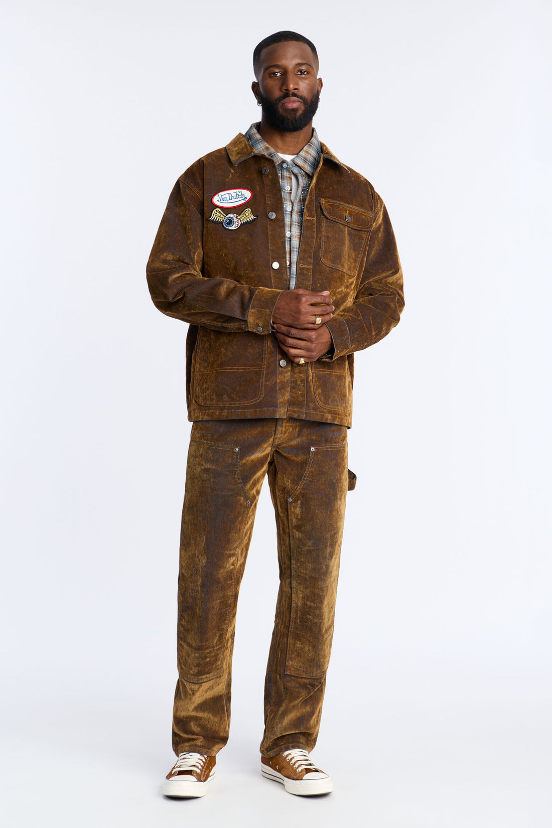 Von Dutch Straight Flocked Double Knee Jean - Brown