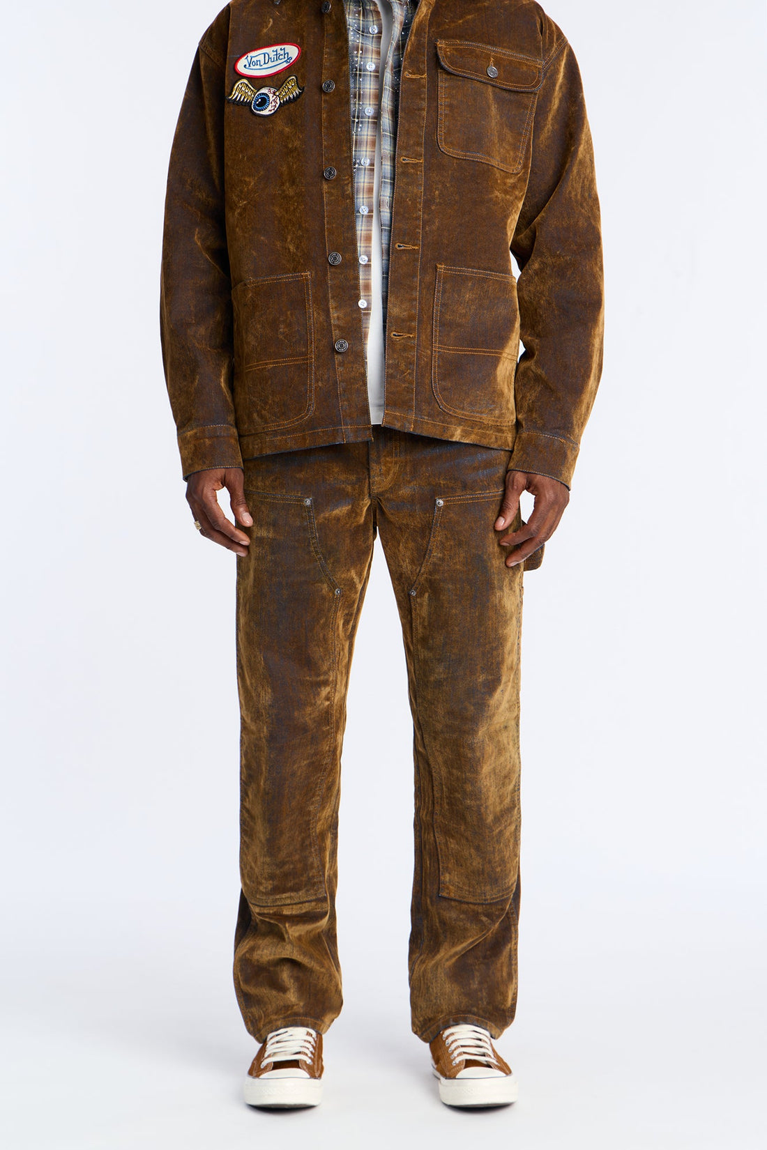 Von Dutch Straight Flocked Double Knee Jean - Brown