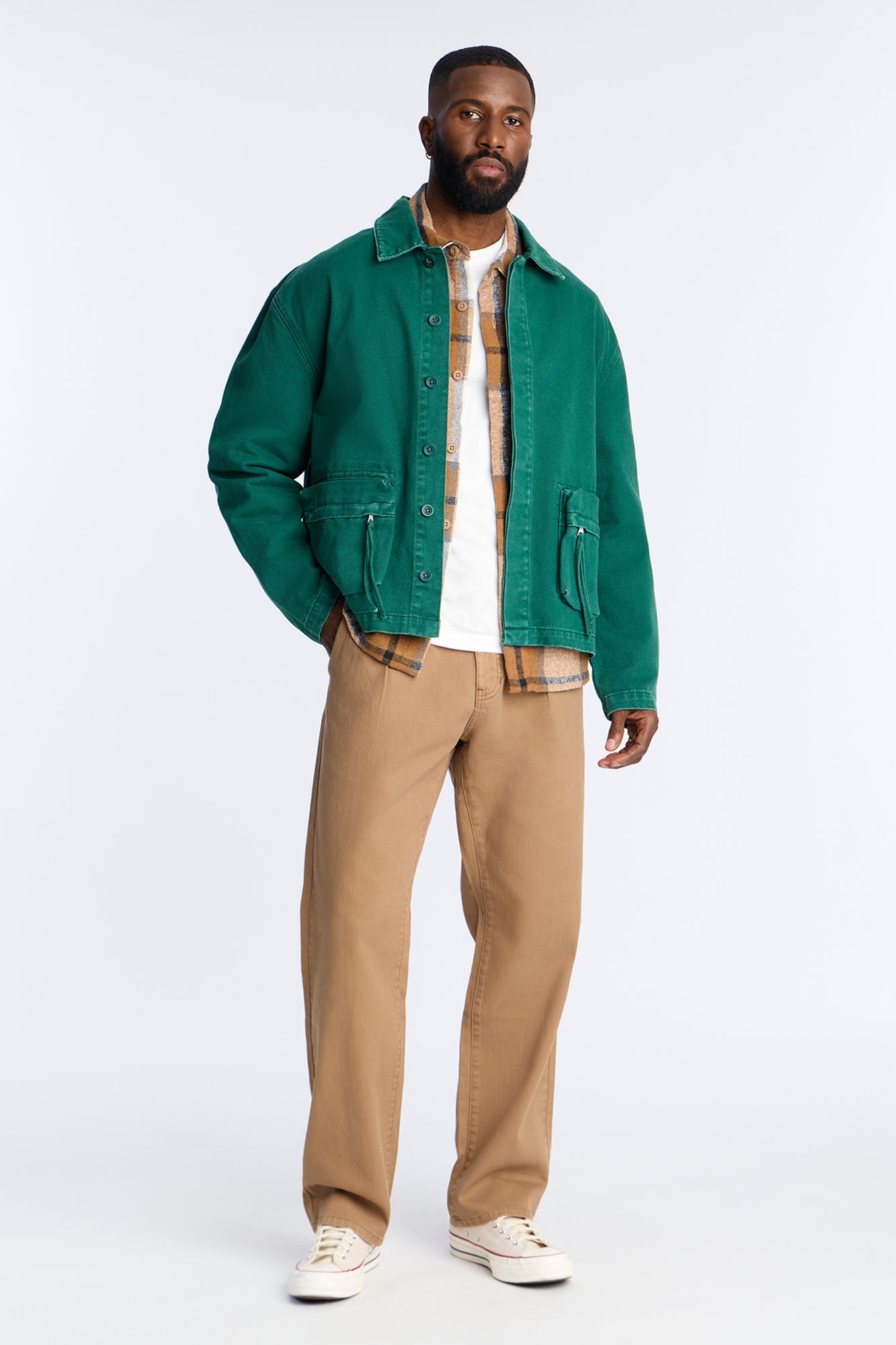 Relaxed Canvas Utility Work Jacket - Green
