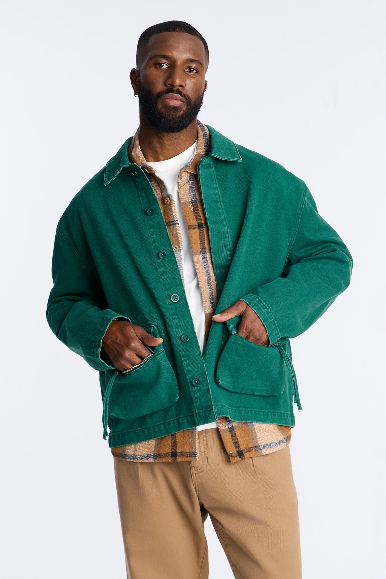 Relaxed Canvas Utility Work Jacket - Green