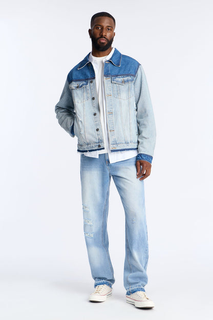 Ruthless Back Hit Denim Trucker Jacket - Light Blue Wash