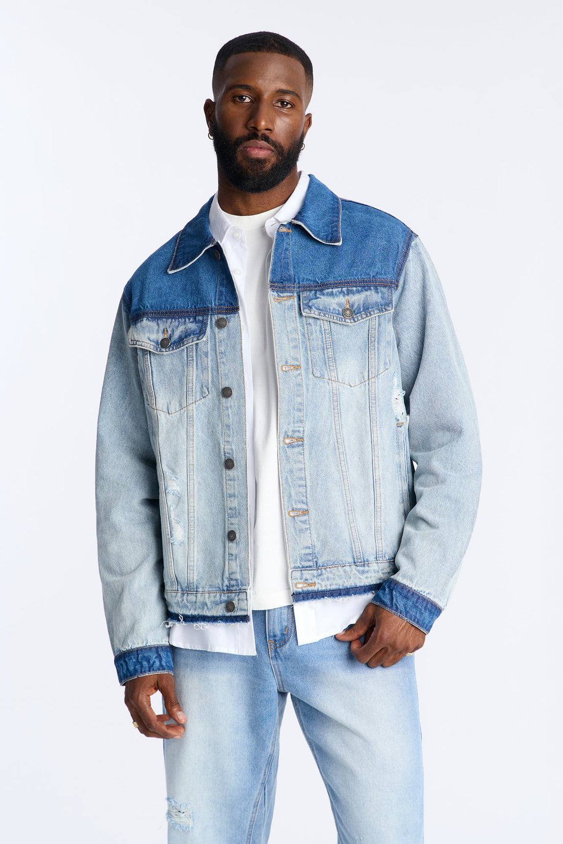 Ruthless Back Hit Denim Trucker Jacket - Light Blue Wash
