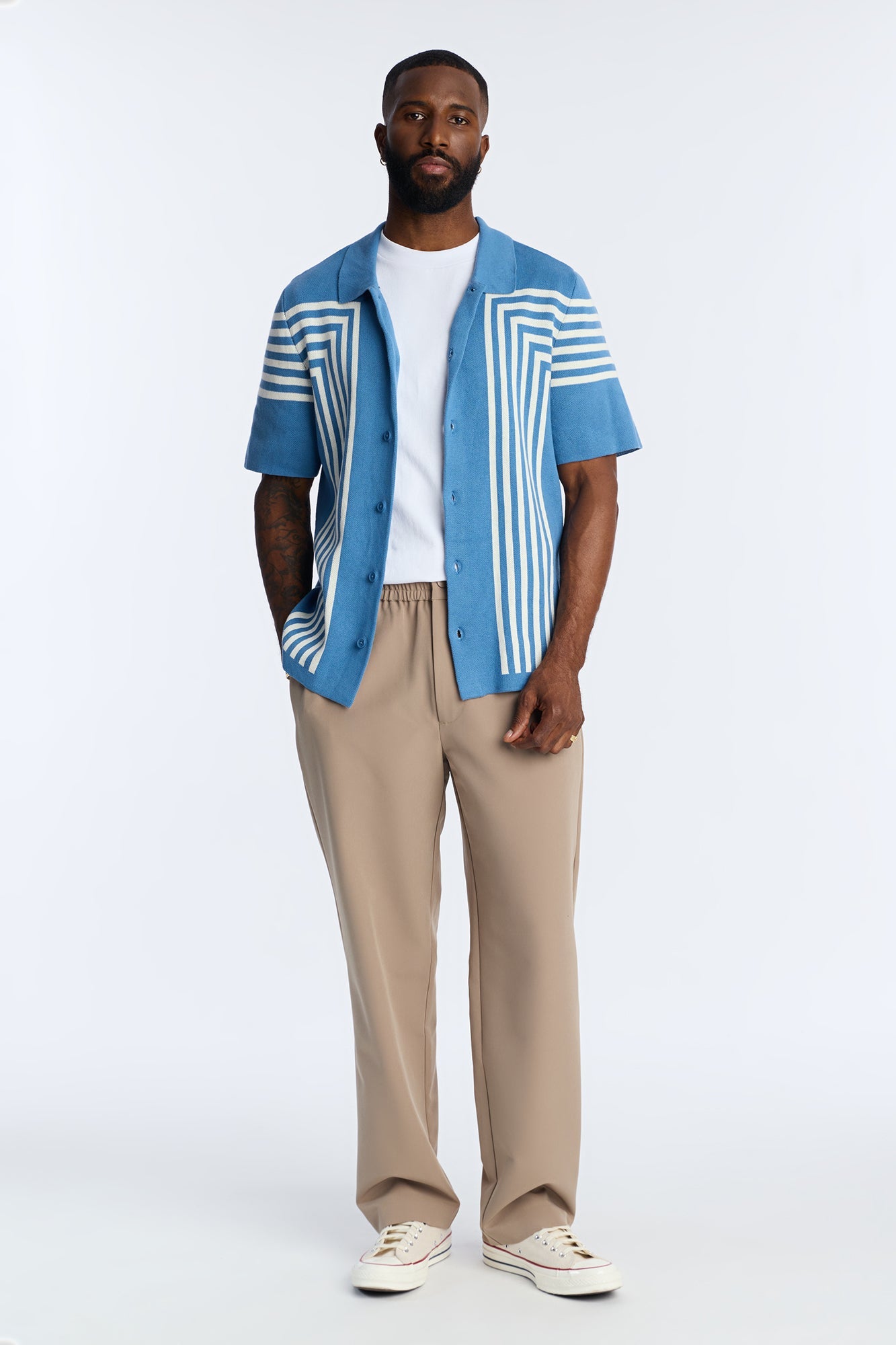 All Of The Lines Button Up Knit Polo Shirt - Blue/combo