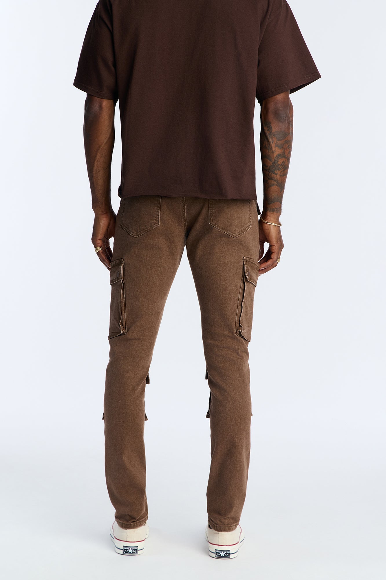 Stacked Skinny Back To Back Cargo Jean - Brown
