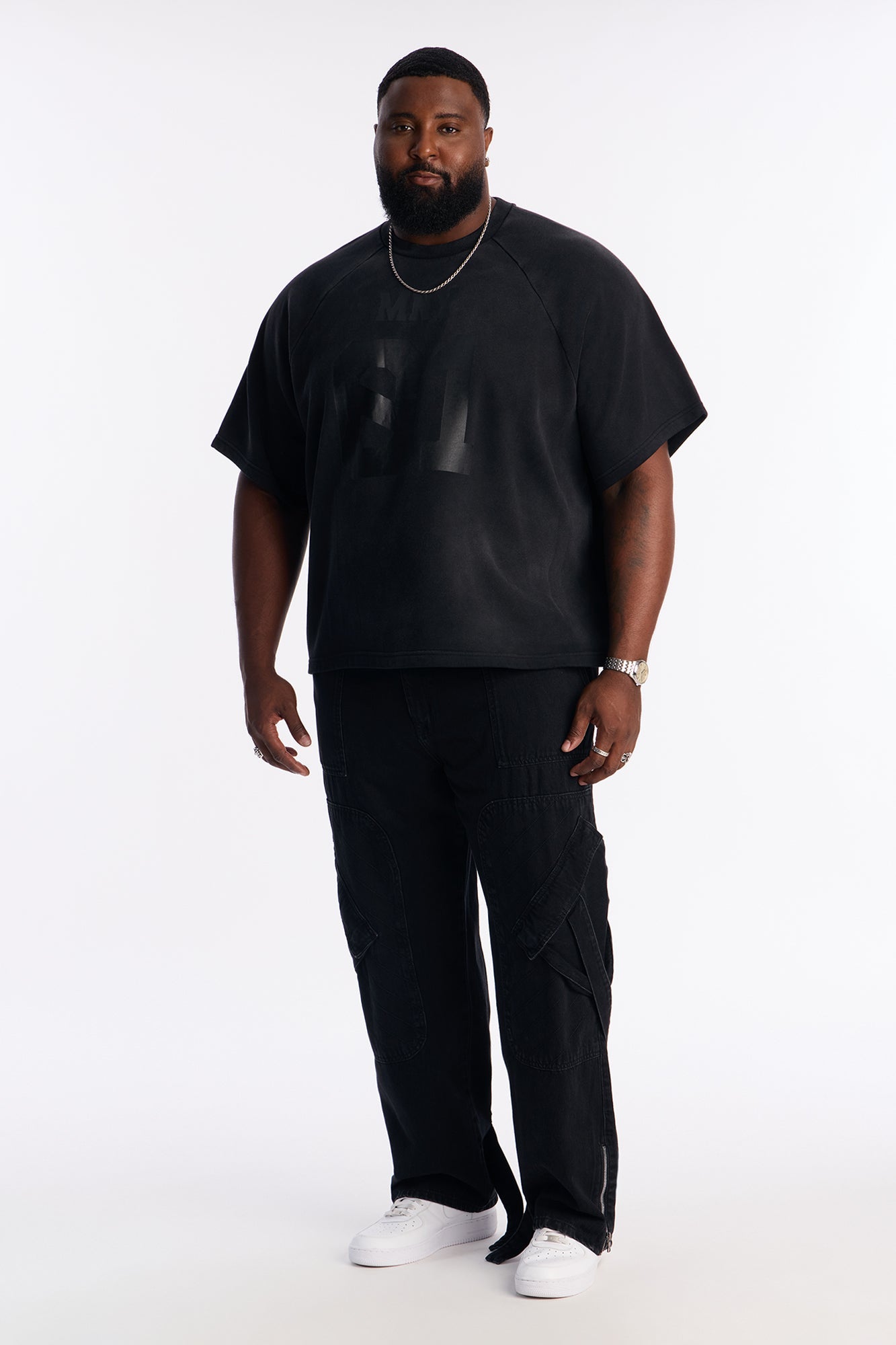 Relaxed Straight Paneled Cargo Jean - Black Wash