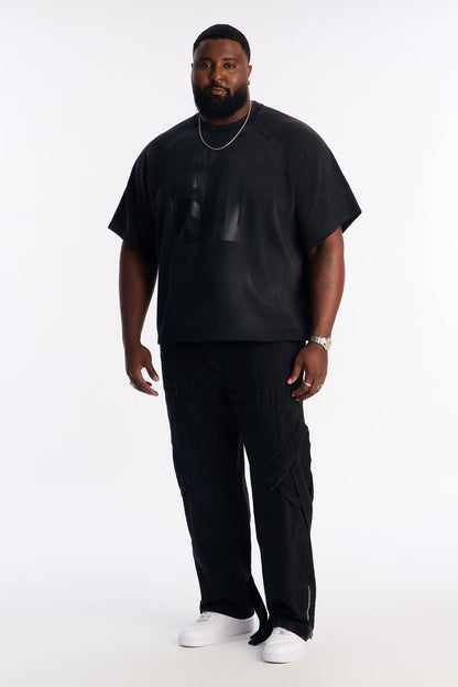 Relaxed Straight Paneled Cargo Jean - Black Wash