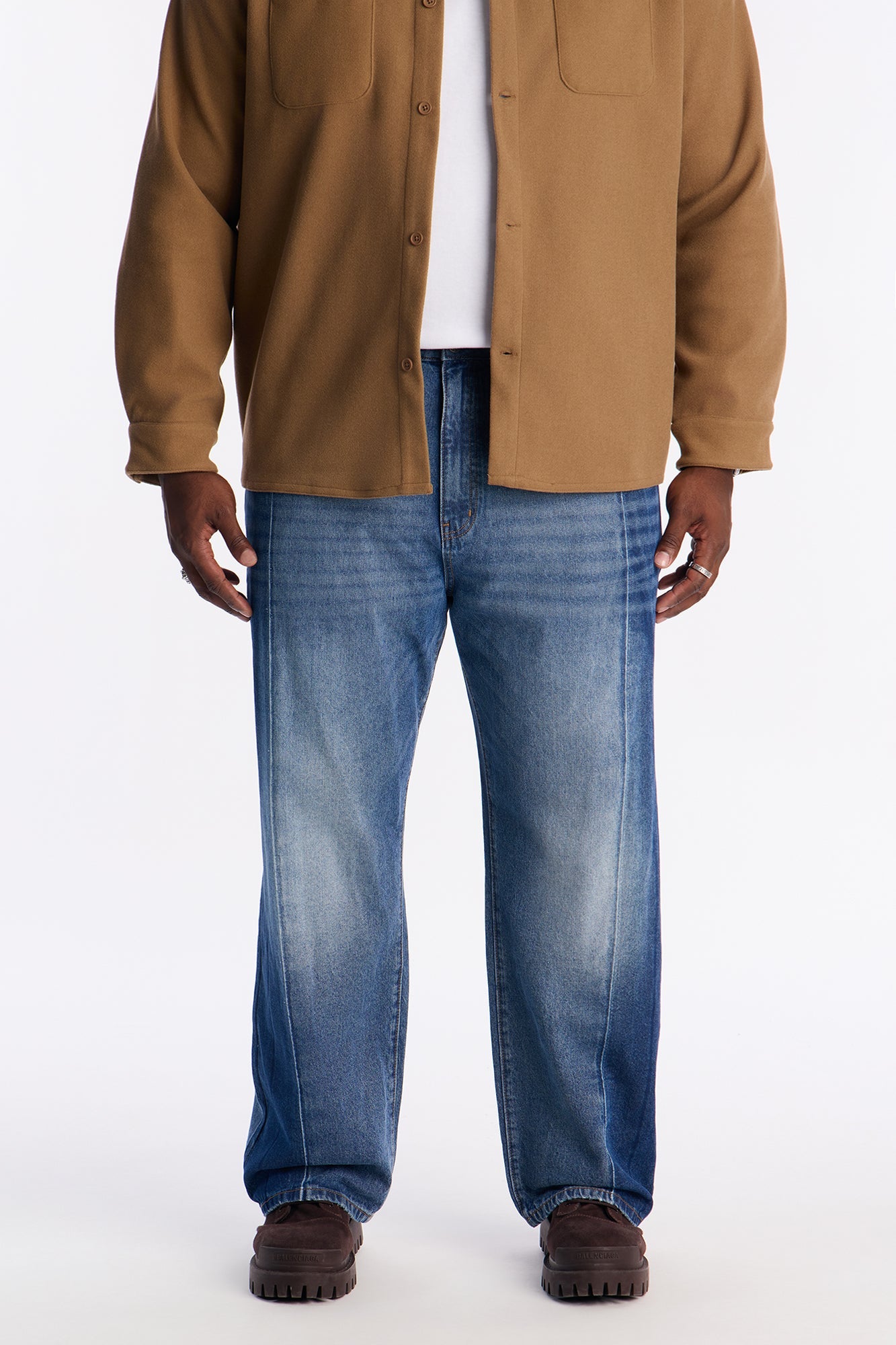 Baggy Faux Pleat Jean - Medium Blue Wash