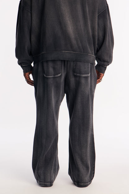 Acid Wash Heavyweight Slim Flare Sweatpants - Black