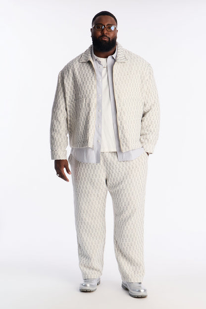 Relaxed Cropped Checker Work Jacket - Cream
