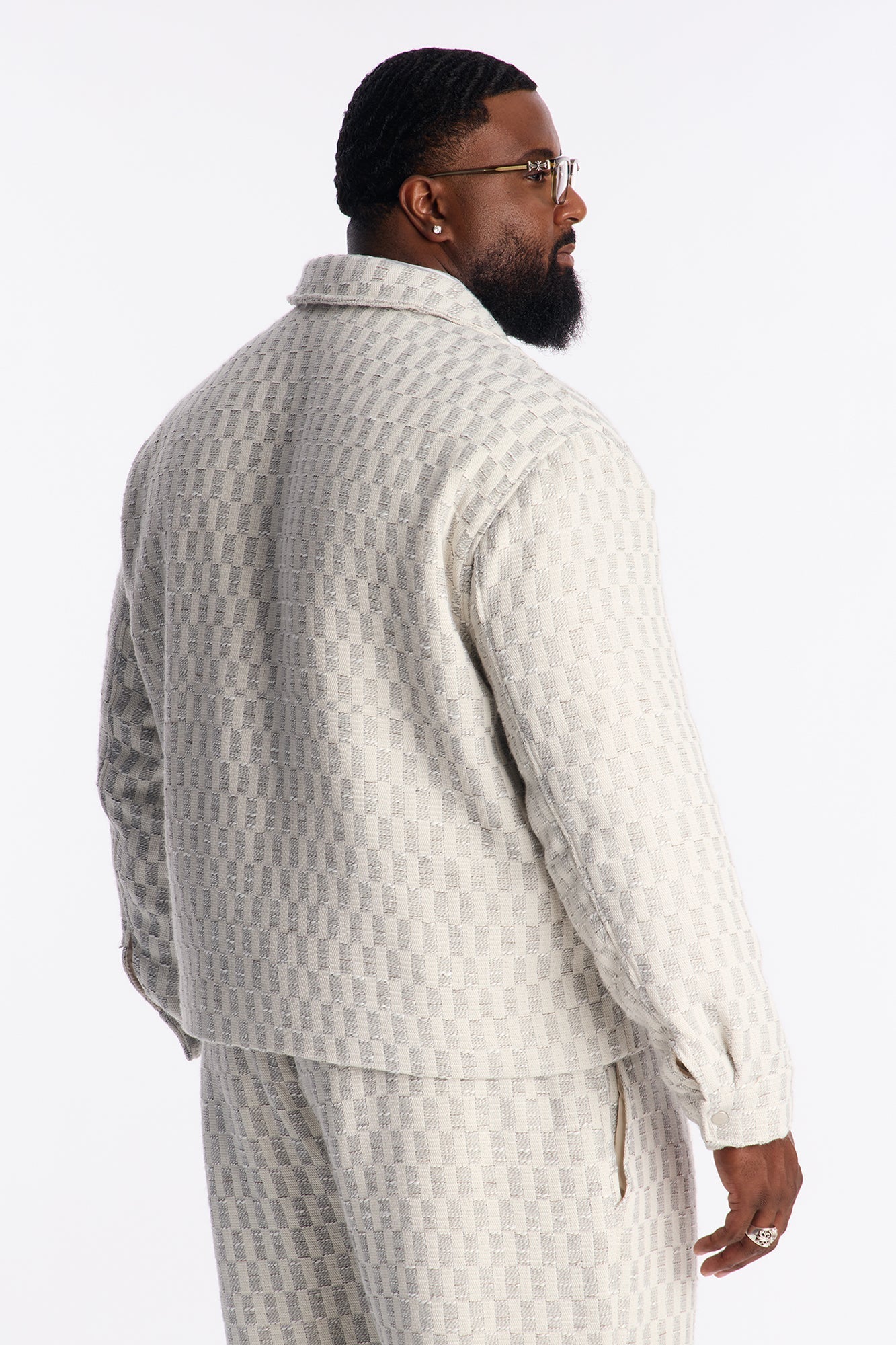 Relaxed Cropped Checker Work Jacket - Cream