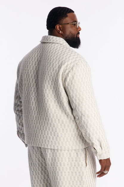 Relaxed Cropped Checker Work Jacket - Cream
