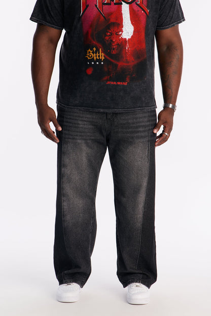 Baggy Faux Pleat Jean - Black Wash