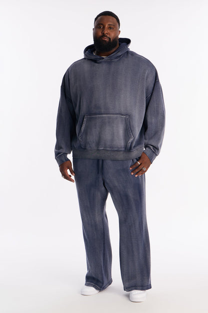 Acid Wash Heavyweight Slim Flare Sweatpants - Navy