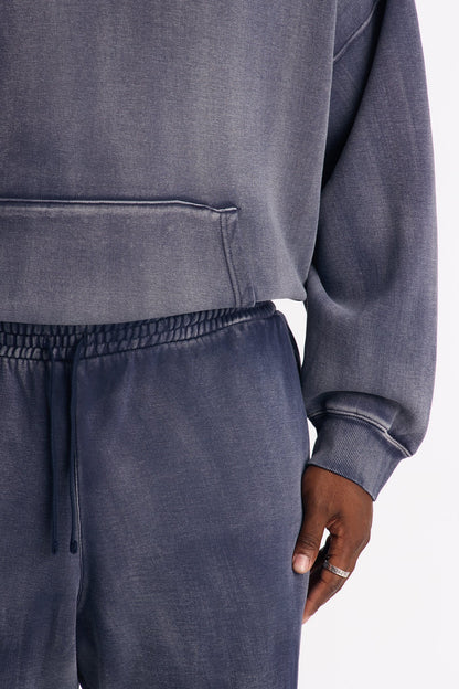 Acid Wash Heavyweight Slim Flare Sweatpants - Navy