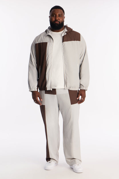 Relaxed Axel Color Block Funnel Neck Hooded Tech Jacket - Brown