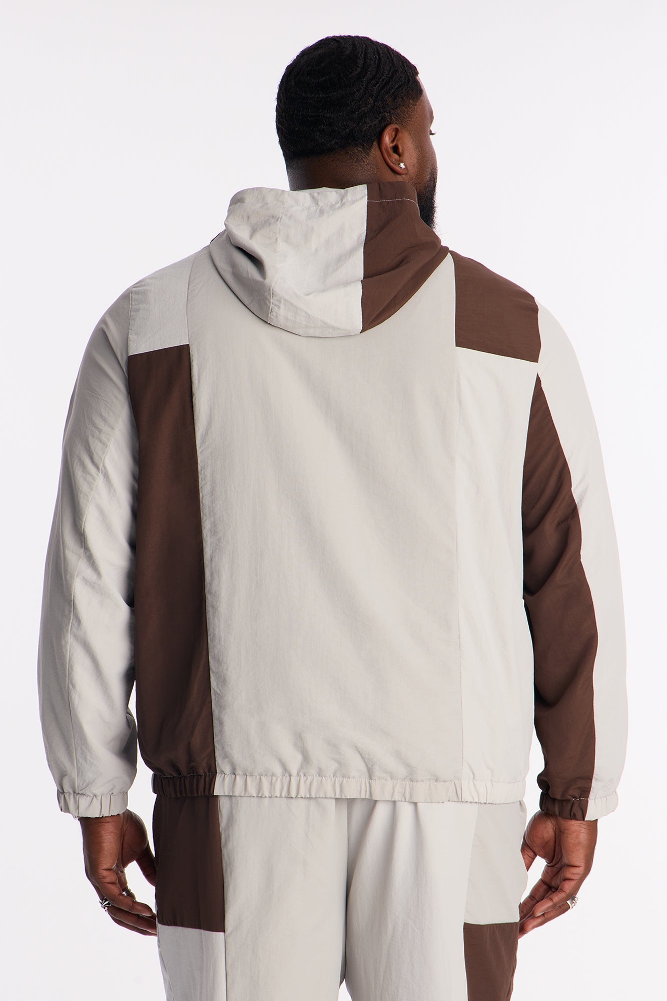 Relaxed Axel Color Block Funnel Neck Hooded Tech Jacket - Brown