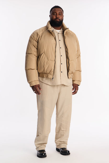 Cropped Look At Me Paneled Puffer Jacket - Tan