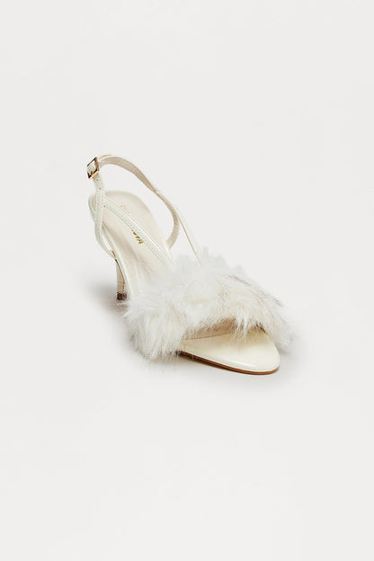 Mareem Faux Fur Slingback Heels - Cream