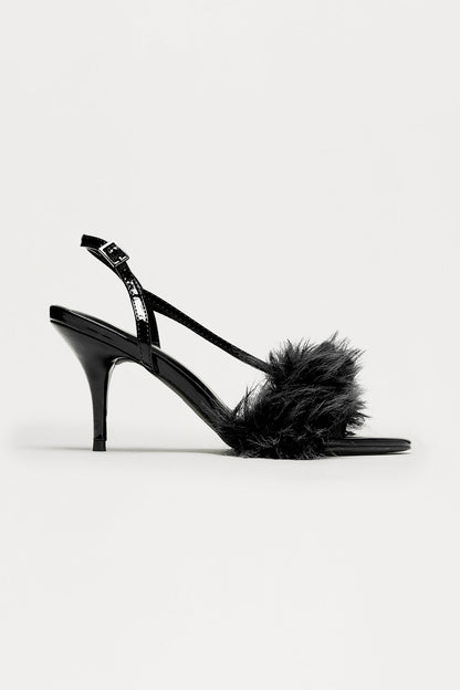 Mareem Faux Fur Slingback Heels - Black