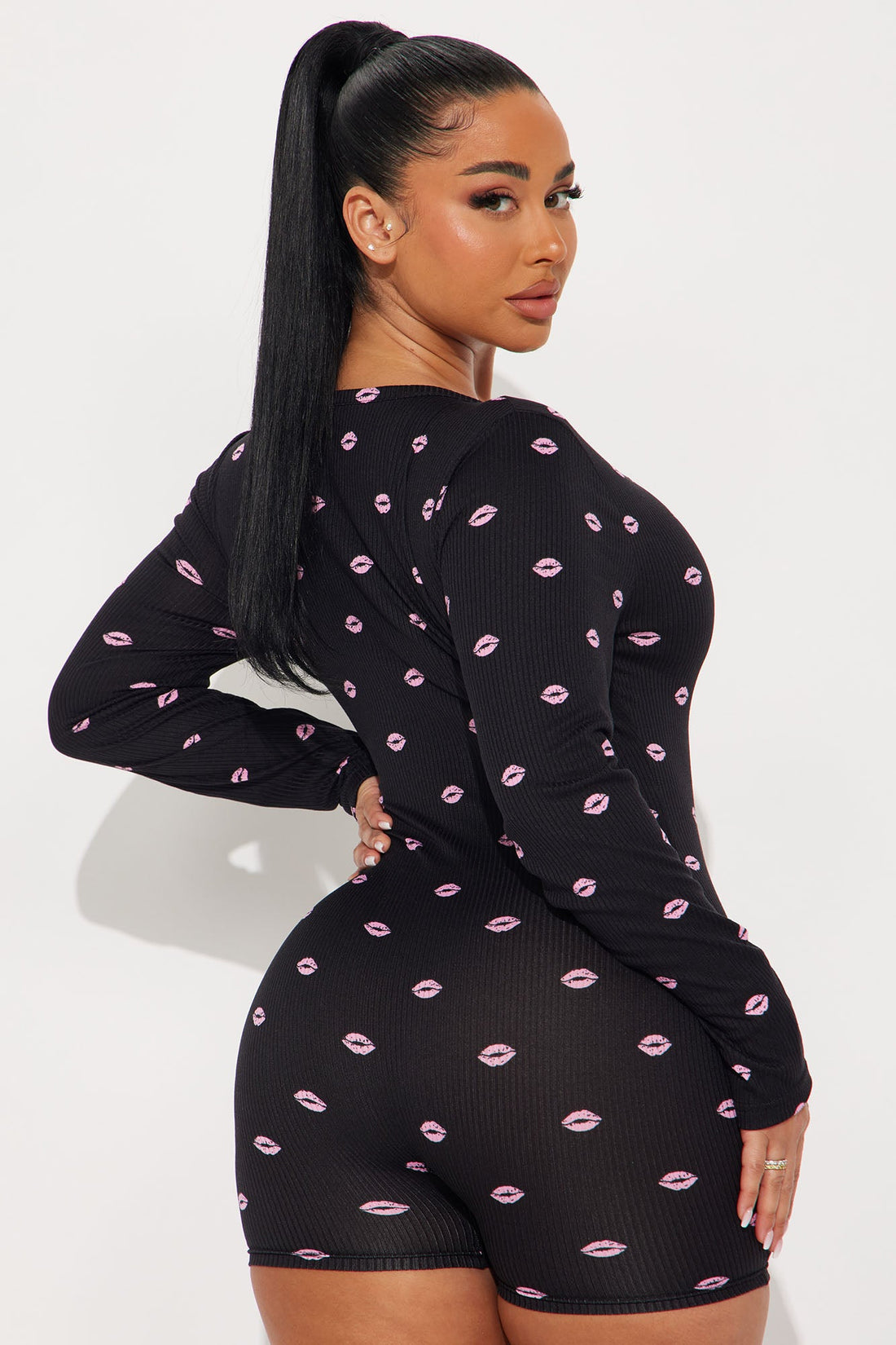 Besitos Ribbed PJ Romper Onesie - Black/Pink