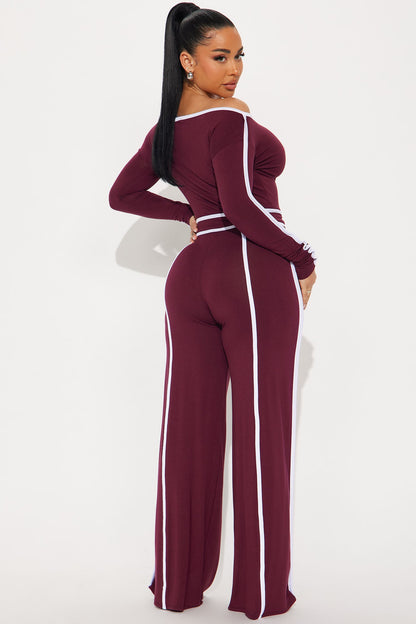Sporty Moment Pant Set - Burgundy