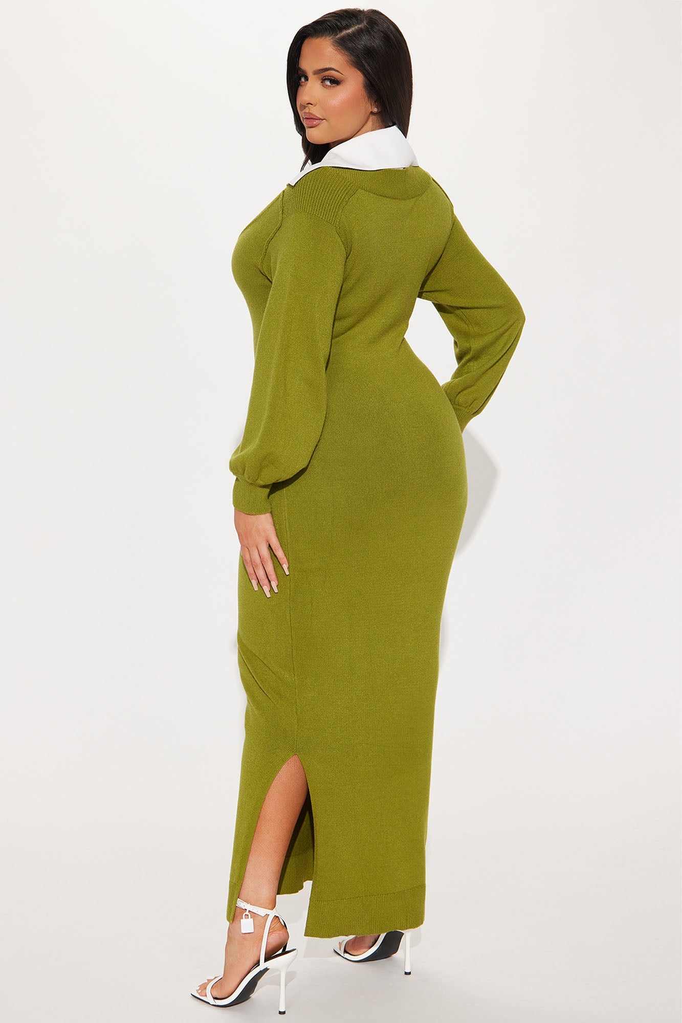 Bailey Collared Sweater Maxi Dress - Chartreuse